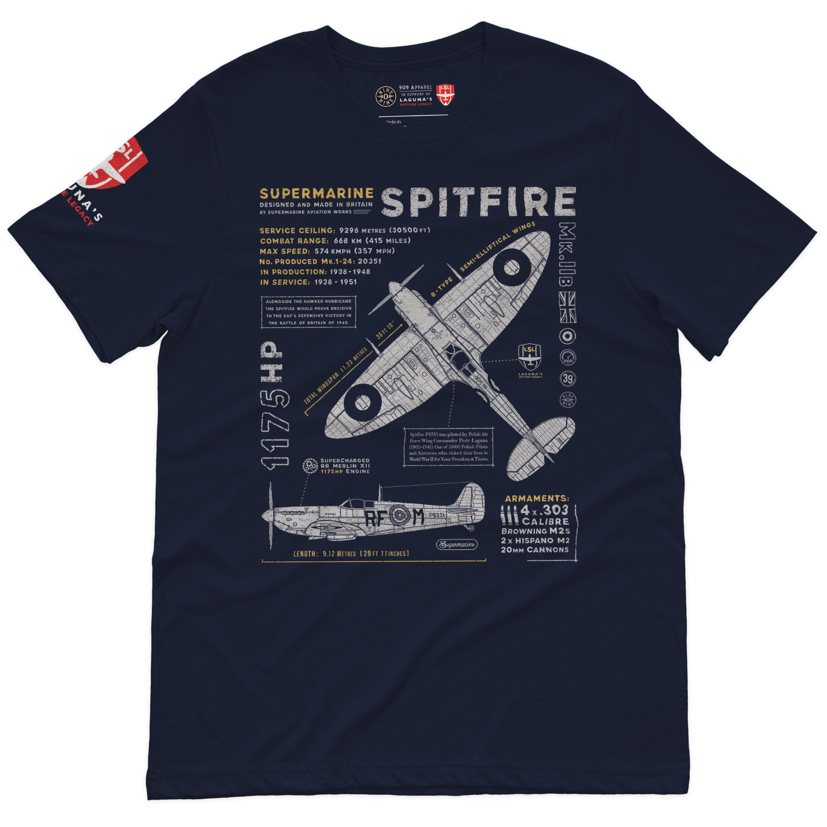 Supermarine Spitfire 1938 Blueprint T-Shirt — 909 Apparel®